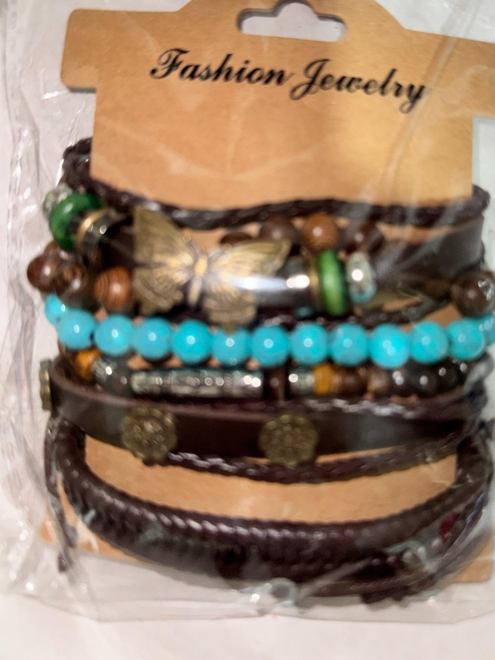 Boho Multi-Strand (6) Turquoise Beaded Bracelet Leather Set - Picture 5 of 6